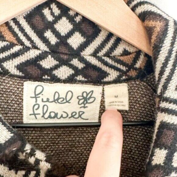 Anthropologie Field Flower Geo Wool Oversized Sweater Coat Brown Multi Medium - Picture 8 of 11